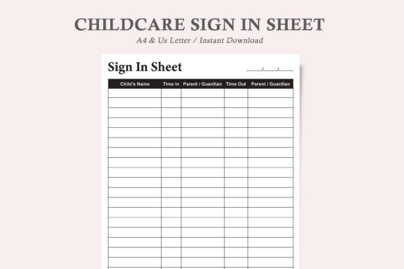 Childcare Sign in Sheet, Daycare Sign In and Out Sheet for Efficient Event Management